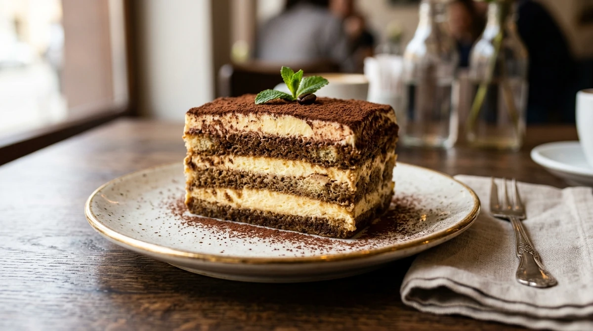 Sobremesa de Touro: Tiramisù - Camadas de texturas e o sabor clássico do café e cacau. por Imagem gerada por IA