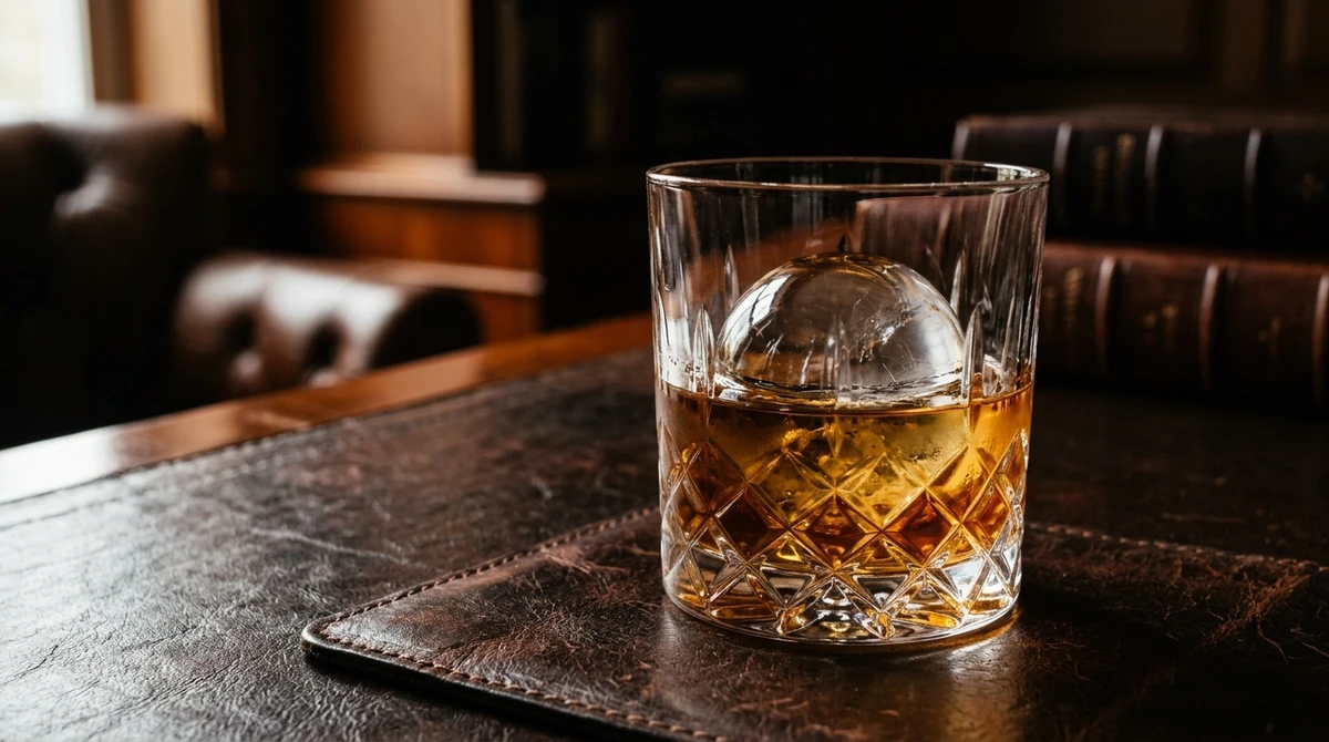 Bebida fria de Capricórnio: Whisky On The Rocks em copo baixo - Uma bebida atemporal, sólida e que exala maturidade e poder. por Imagem gerada por IA