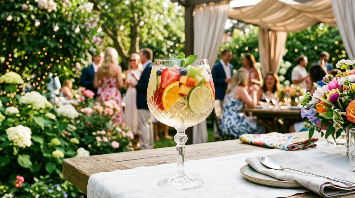 Bebida fria de Libra: Clericot de Frutas em taça de cristal - Uma bebida compartilhada, colorida e extremamente elegante, unindo o social ao belo. por Imagem gerada por IA