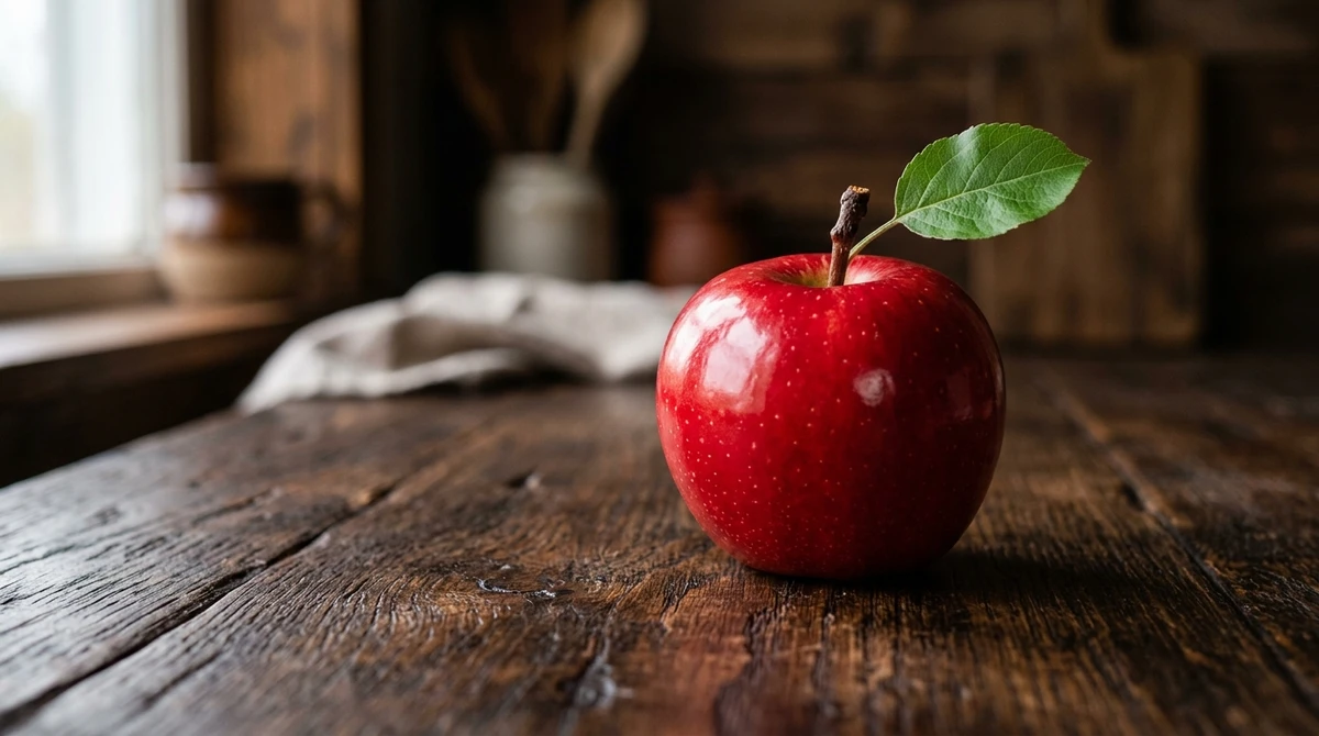 Fruta de Capricórnio: Maçã Vermelha clássica e firme - A fruta tradicional por excelência, simbolizando a estrutura e a saúde. por Imagem gerada por IA