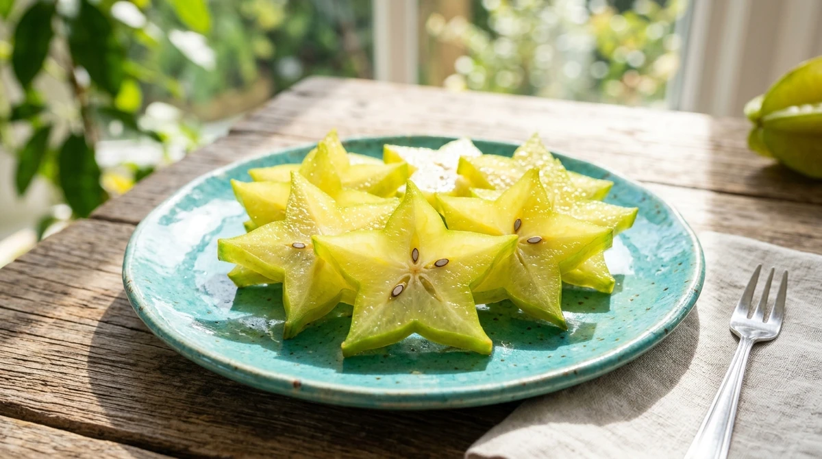 Fruta de Sagitário: Carambola - O formato de estrela e o sabor exótico representam a busca pelo horizonte. por Imagem gerada por IA