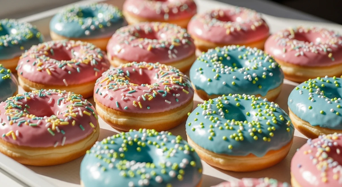 Junk food de Libra: Donuts com Glacê Pastel e Confeitos Perfeitos - O clássico americano em uma versão extremamente visual e harmoniosa. por Imagem gerada por IA
