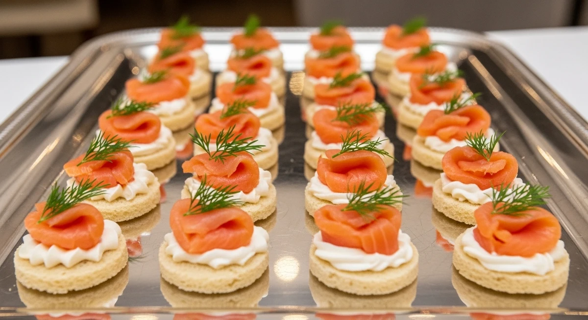Petisco de Libra: Canapés de Salmão com Cream Cheese e Dill - Pequenos, delicados e simétricos, perfeitos para uma recepção social sofisticada. por Imagem gerada por IA
