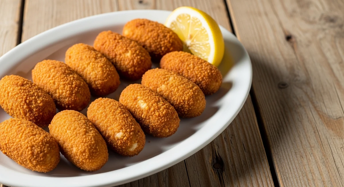 Petisco de Virgem: Bolinho de Bacalhau sequinho e perfeito - O prazer está na crocância externa milimétrica e no recheio macio, sem excesso de óleo. por Imagem gerada por IA