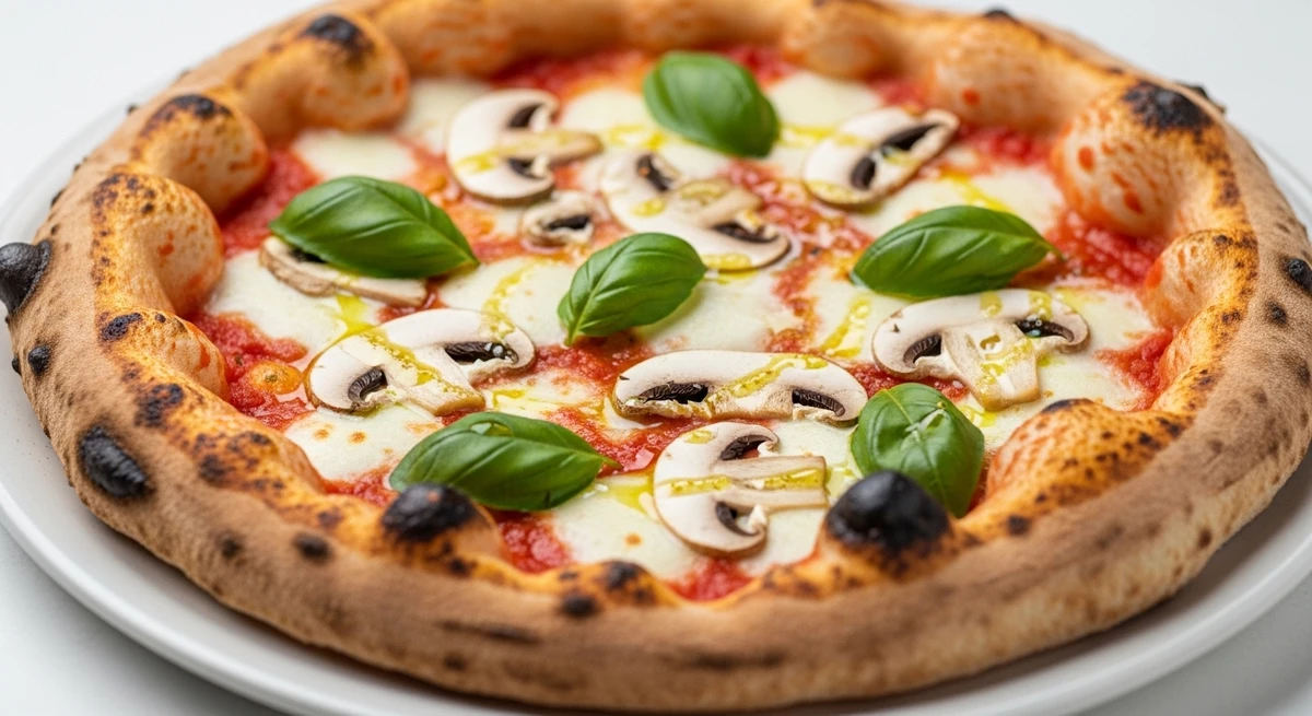 Pizza de Virgem: Pizza de Cogumelos Paris e Trufas - Sabores terrosos (Virgem é signo de terra) em uma combinação elegante e sem exageros. por Imagem gerada por IA