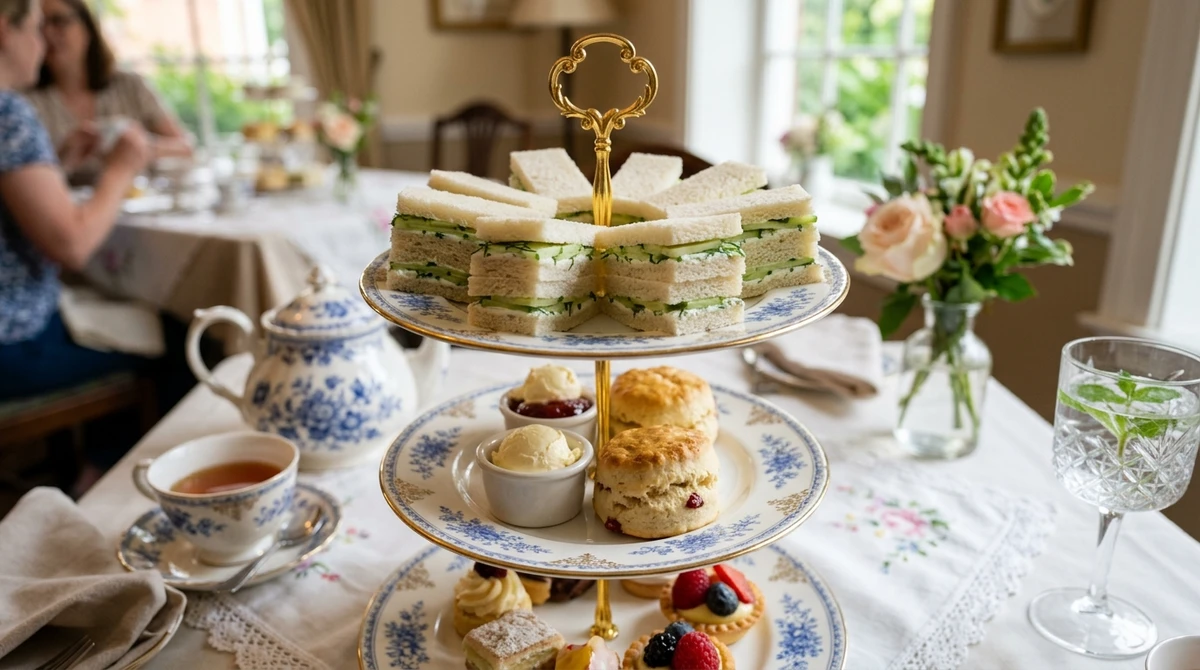 Sanduíche de Libra: Tea Sandwich de Pepino e Ervas Finas - O sanduíche do "chá das cinco" inglês: sem crosta, delicado e visualmente impecável. por Imagem gerada por IA