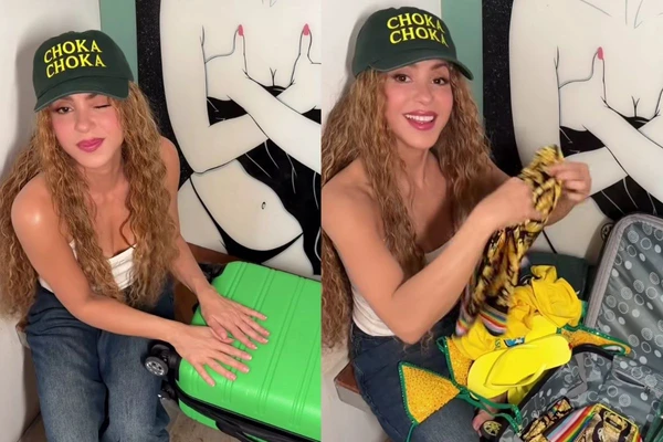 Shakira aparece fazendo sua mala para os dias no Brasil e mostra havaianas, biquíni e blusa da seleção brasileira