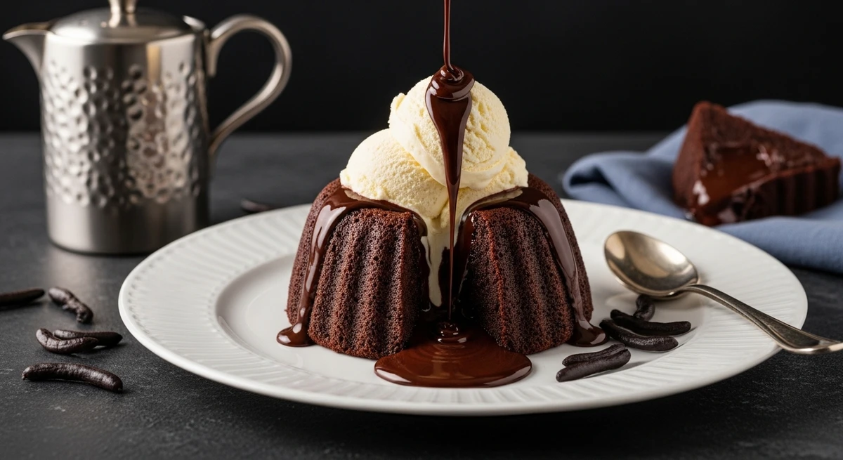 Sobremesa de Leão: Grand Gateau com sorvete - Uma sobremesa exagerada, alta e majestosa, feita para ser o centro das atenções. por Imagem gerada por IA