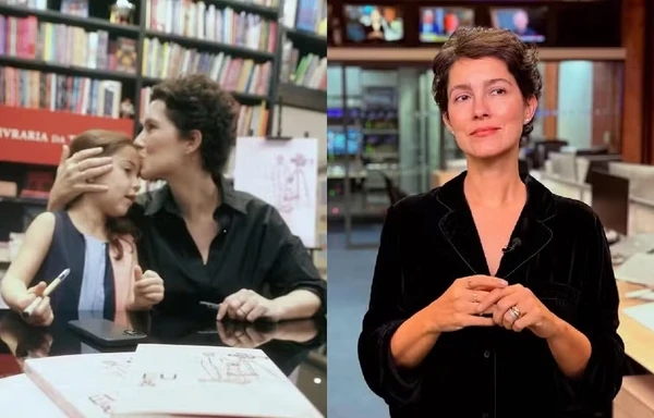 Cecília Malan com a filha no lançamento do livro no Rio e nos estúdios da Globo em Londres  por Reprodução/Instagram