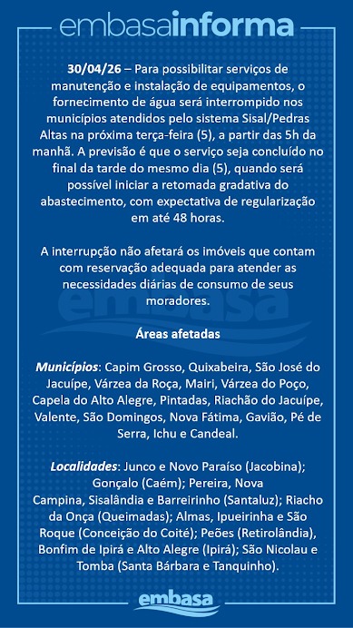 Aviso da Embasa por Divulgação