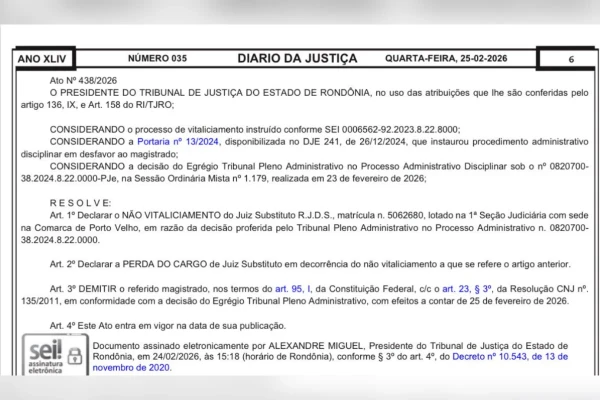 Decisão saiu no Diário da Justiça por Reprodução