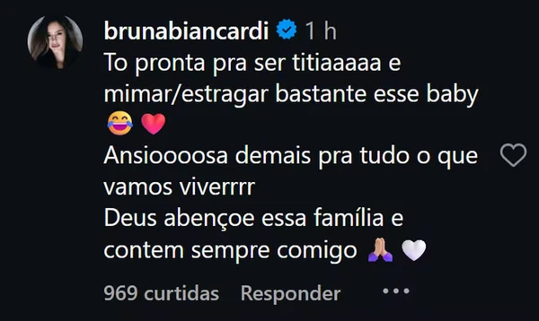 Bruna Biancardi comemora gravidez da irmã, Bianca Biancardi por Reprodução/Instagram