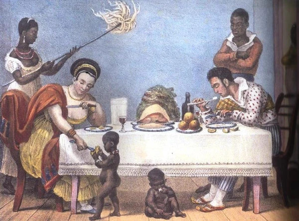 Um Jantar Brasileiro, obra de Jean Baptiste Debret, em 1827