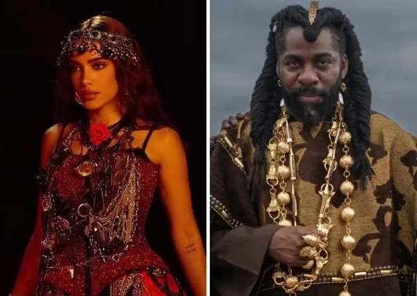 Anitta em foto de 'Equilibrium', seu novo EP, e Lázaro Ramos, caracterizado como Jendal, seu personagem em 'A Nobreza do Amor'  por Divulgação