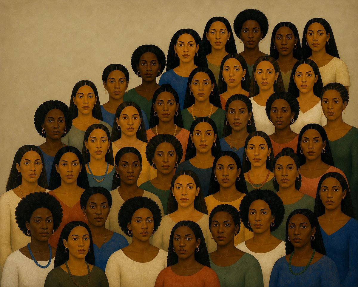 Imagem gerada por IA - inspirada no quadro Operários, da pintadora brasileira Tarsila do Amaral