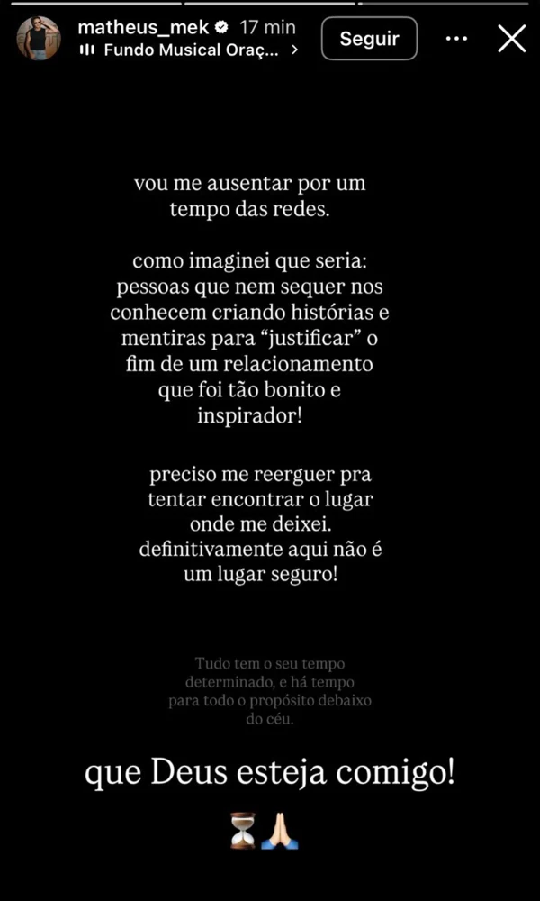 Matheus Aleixo se pronunciou nas redes sociais por Reprodução