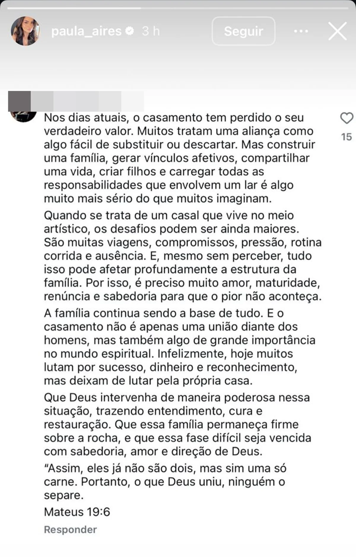 Paula compartilhou reflexão após anúncio sobre o fim do casamento por Reprodução