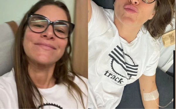 Priscila Fantin aparece tomando soro e diz que é para imunidade e disposição