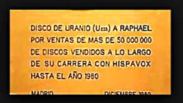 A placa do prêmio cita Raphael e a gravadora Hispavox, ponto central para separar o registro histórico das versões que circularam depois por Skorpios27 / Wikimedia Commons