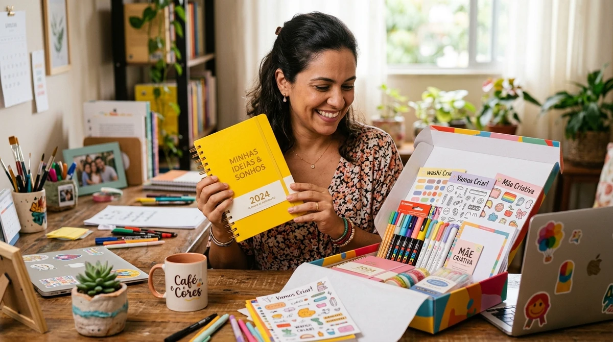 Presente para a mãe de Gêmeos: Kit de papelaria criativa por Imagem gerada por IA