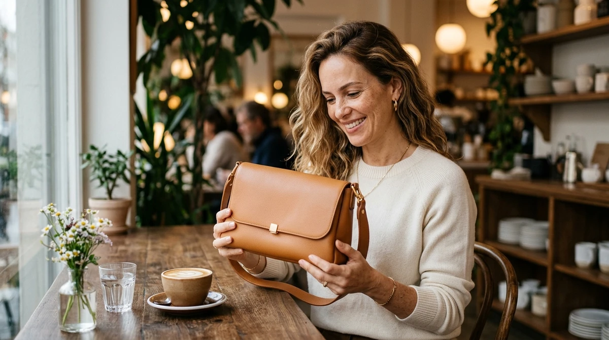 Presente para a mãe de Libra: Bolsa de ombro em couro por Imagem gerada por IA