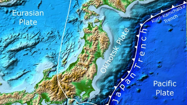 A fossa do Japão mostra a região onde a placa do Pacífico mergulha sob o nordeste japonês, uma das áreas sísmicas mais estudadas do mundo por Mikenorton / Wikimedia Commons