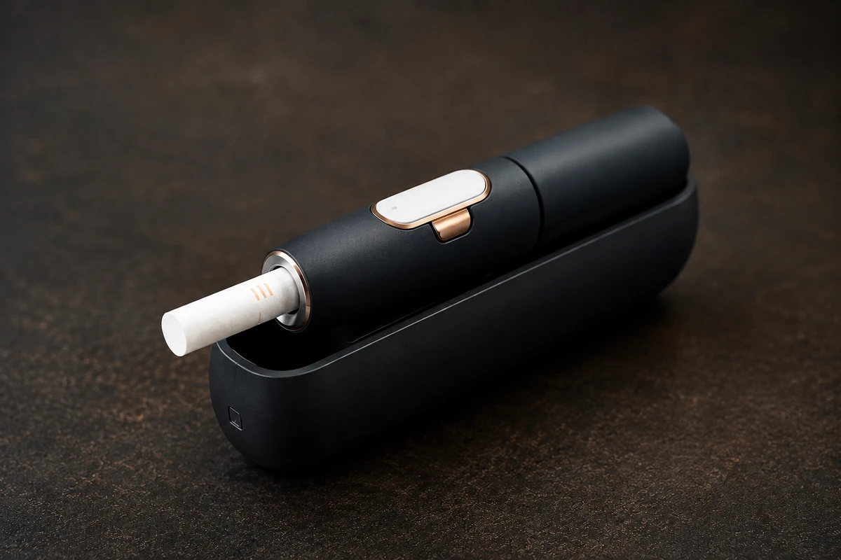 Nos dispositivos de tabaco aquecido, o tabaco é aquecido sem atingir a combustão. O processo reduz a emissão de fumaça, mas ainda envolve consumo de nicotina e não é isento de riscos por Reprodução/IA generativa