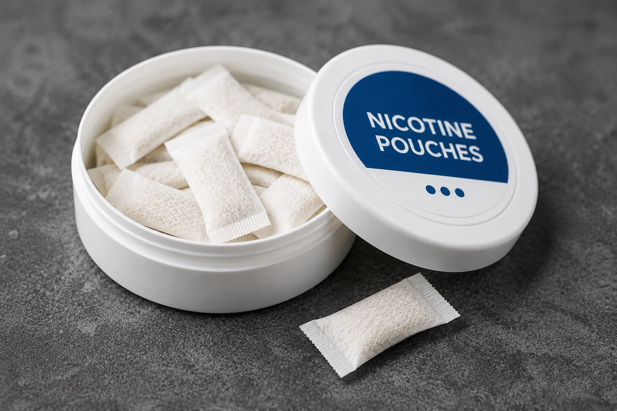 Sachê de nicotina: são pequenos envelopes colocados sob o lábio, permitindo absorção da nicotina pela mucosa oral, sem fumaça nem vapor. Alguns produtos usam nicotina derivada do tabaco e outros versões sintéticas por Reprodução/IA generativa