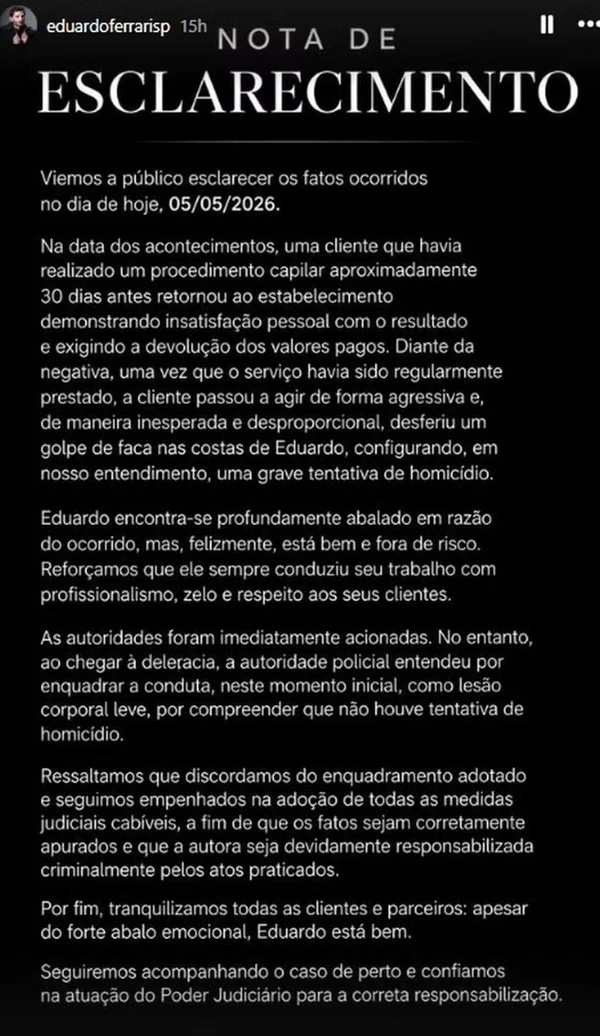 Mulher esfaqueia cabeleireiro em São Paulo por Reprodução