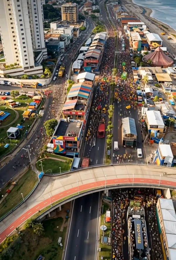 Simulação do Carnaval de Salvador na Boca do Rio por Reprodução/ Redes sociais/ BAS 3D IA