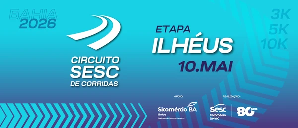 10 de maio (domingo) - Circuito Sesc de Corridas - Ilhéus. Concentração da largada no estacionamento da Praça Rui Barbosa - Centro, Ilhéus. Mais informações em: https://www.sescbahia.com.br/portal/pagina/circuito-sesc-de-corridas---ilheus por Reprodução
