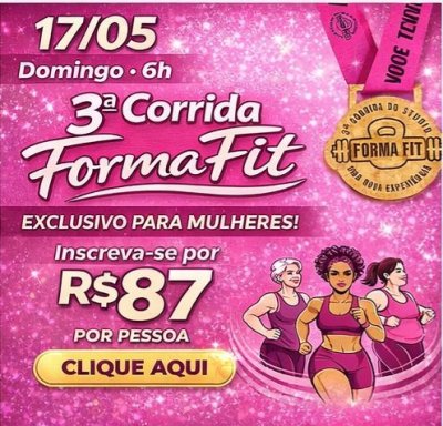 17 de maio - 3ª Corrida Forma Fit - Camaçari. Largada no Condomínio Residencial Parque Arvoredo, Limoeiro. Mais informações em: https://www.centraldasinscricoes.com.br/evento/3-corrida-forma-fit por Reprodução