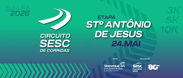 24 de maio - Circuito Sesc de Corridas - Santo Antônio de Jesus. Concentração de largada na Praça Padre Matheus. Mais informações em: https://www.sescbahia.com.br/portal/pagina/circuito-sesc-de-corridas---saj por Reprodução