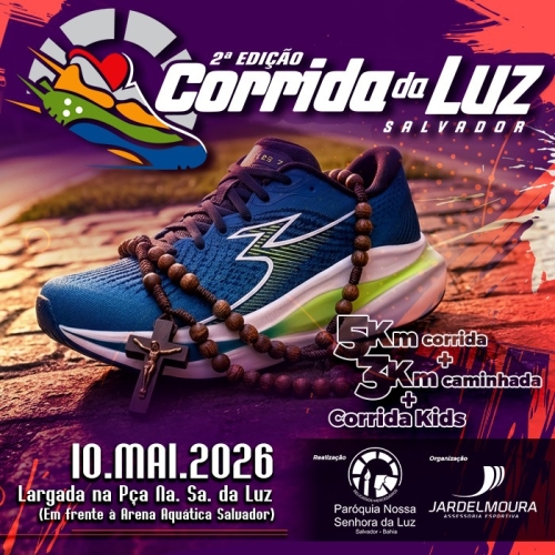 Corrida da Luz - 10 de maio (domingo), em Salvador, com largada na Praça Nossa Senhora da Luz, Pituba. Mais informações em: https://www.corridasjardelmoura.com.br/evento/2-corrida-da-luz por Reprodução