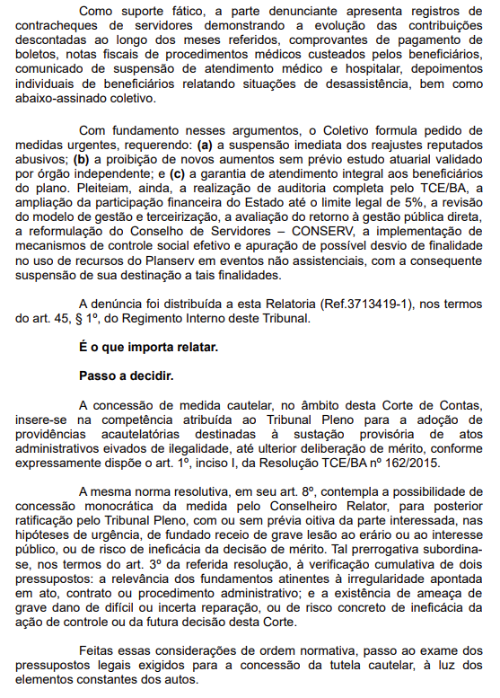 Relator solicita explicações sobre reajustes do Planserv por Reprodução/TCE