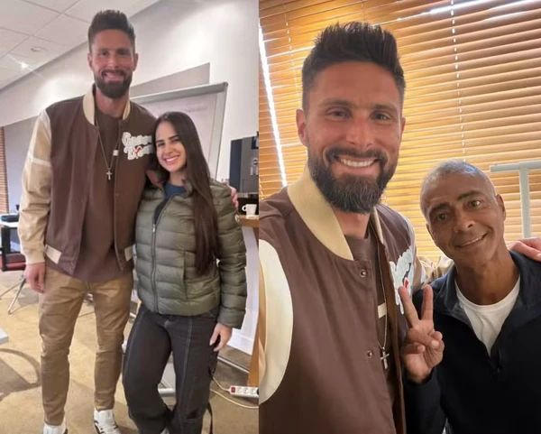 Babi e Romário com o jogador Olivier Jonathan Giroud, centroavante francês que atua no Lille por Reprodução/Instagram