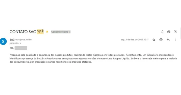 Troca de e-mails entre a consumidora e a Ypê por Reprodução