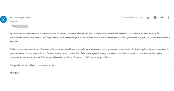 Troca de e-mails entre a consumidora e a Ypê por Reprodução