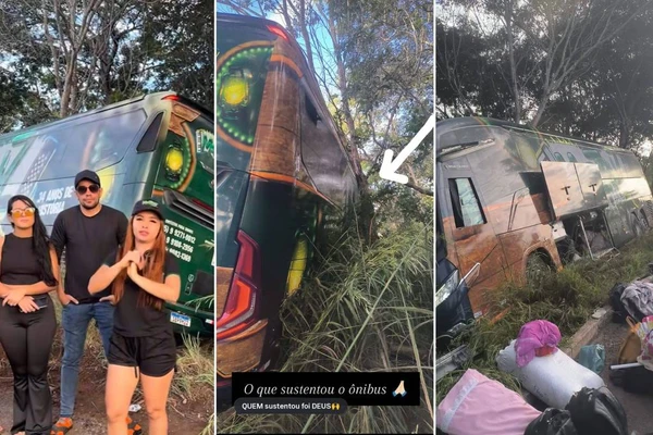 Ônibus da banda Mastruz com Leite sai da pista e desce ribanceira em acidente antes de show
