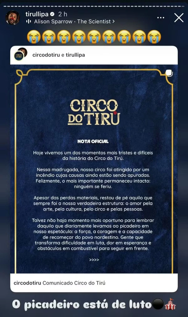 Post de Tirullipa por Reprodução