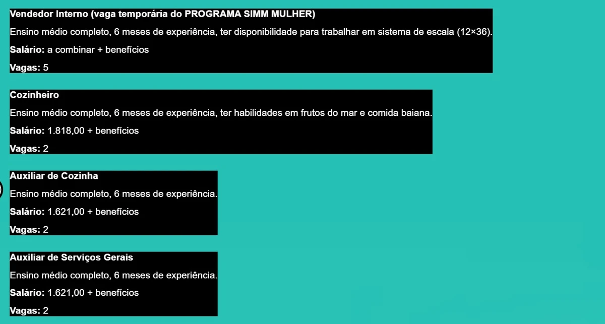 Salvador abre 360 vagas de emprego a partir do nível fundamental com salários de até R$ 2,6 mil por Edital