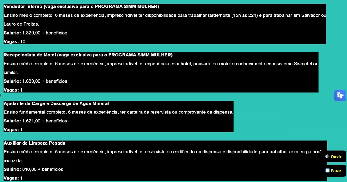 Salvador abre 360 vagas de emprego a partir do nível fundamental com salários de até R$ 2,6 mil por Edital