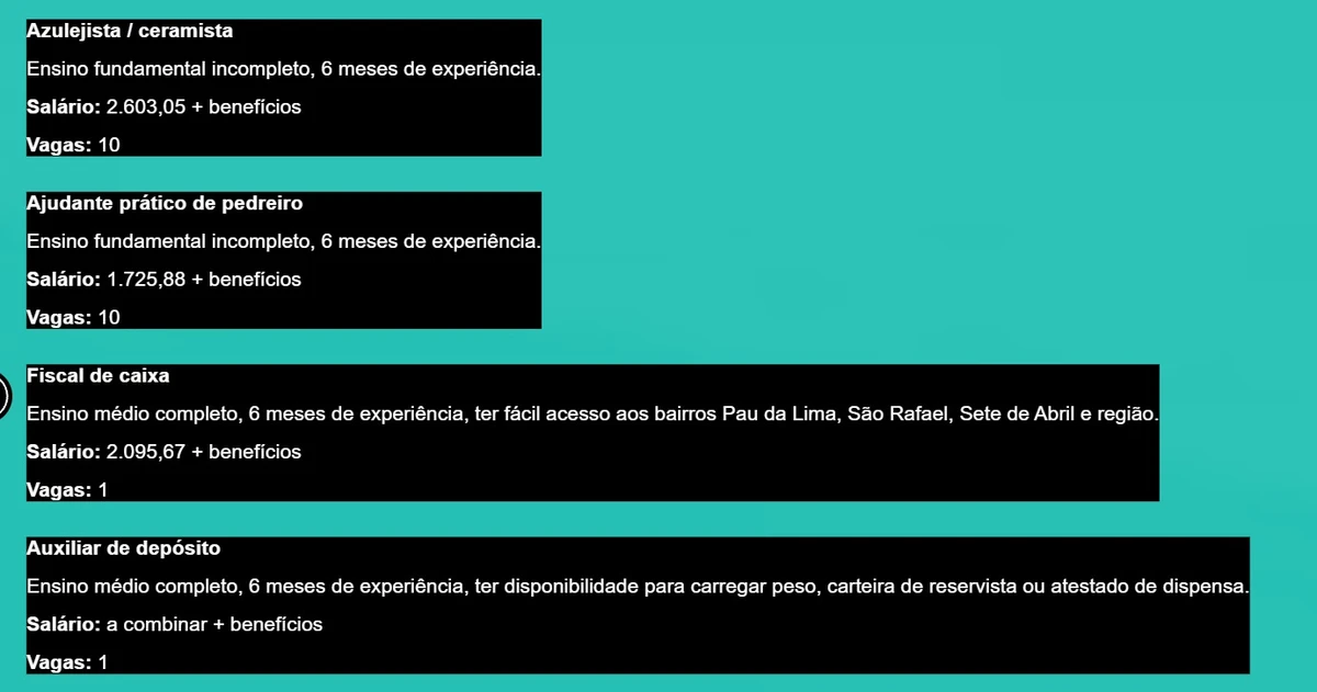 Salvador abre 360 vagas de emprego a partir do nível fundamental com salários de até R$ 2,6 mil por Edital