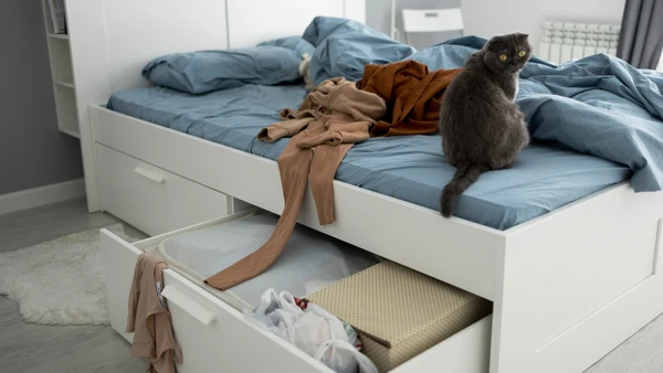 Em vez de concentrar tudo em uma cômoda, a organização passa a ocupar pontos diferentes do quarto por Freepik