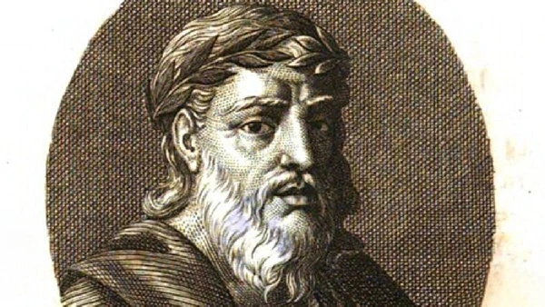Ênio, c. 200 a.C.: traduziu a Sacra História e levou o evemerismo grego para o mundo latino por PGS 1984 / Wikimedia Commons