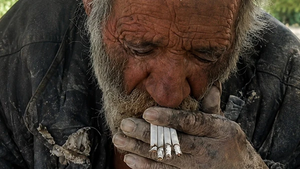 Registro de Haji fumando múltiplos cigarros
