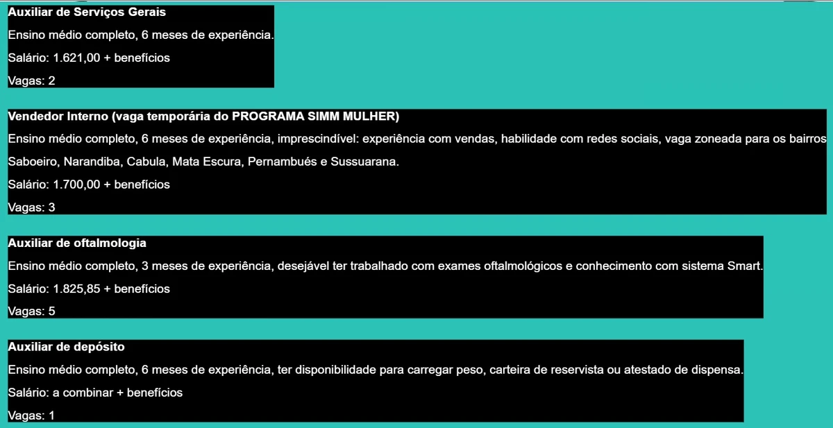 Salvador tem 285 vagas de emprego com salários de até R$ 2,5 mil; veja cargos por Divulgação