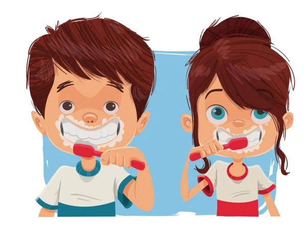 Crianças escovando os dentes