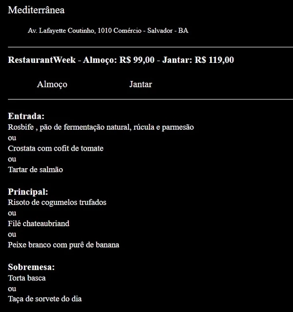 Menus do Salvador Restaurant Week 2026  por Captura de tela