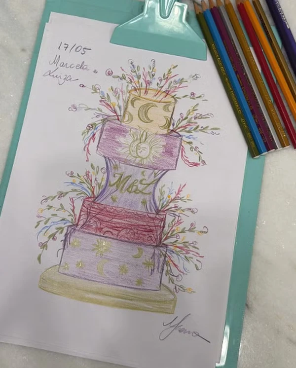 Esboço do bolo de casamento da Marcela Mc Gowan por Reprodução/Instagram